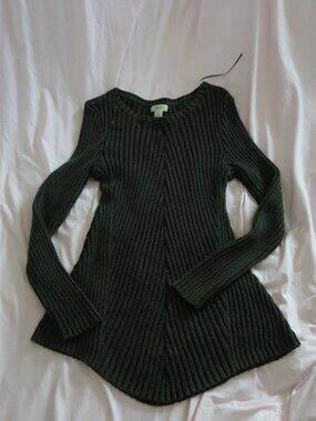 Style & Co Grey Black Ribbed Knit A-Line Long Sleeve Sweater Size M